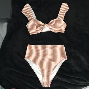 Stripe High-Waisted Bikini Set